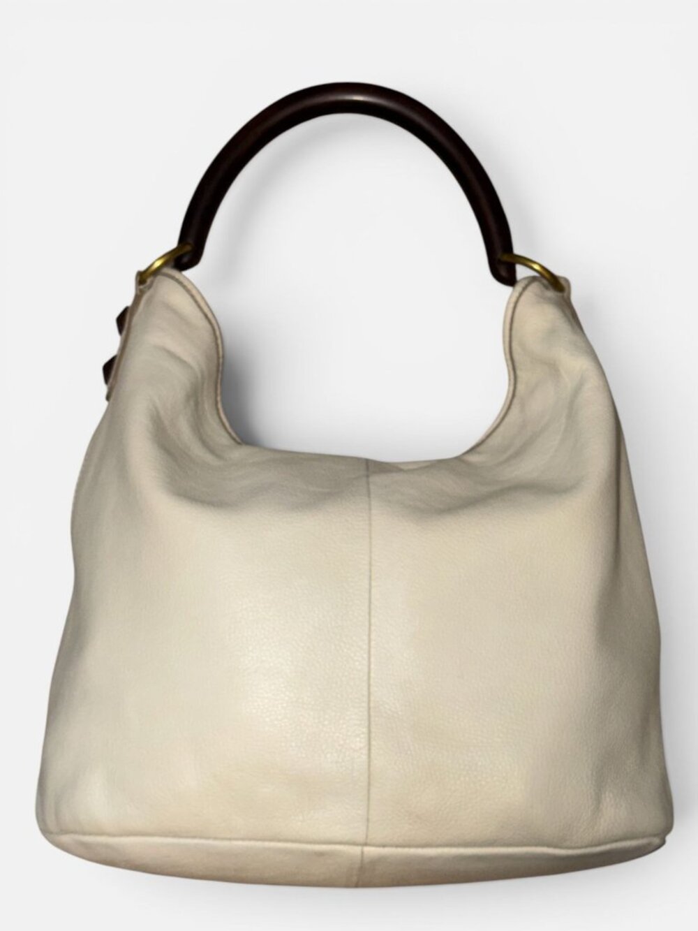 VTG J Crew Horn Handle Hobo Bone White Pebbled Leather Slouchy Shoulder Bag Boho - Picture 7 of 11
